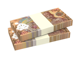 Brunei dollar bills isolated on white background. Computer generated 3D photo rendering.