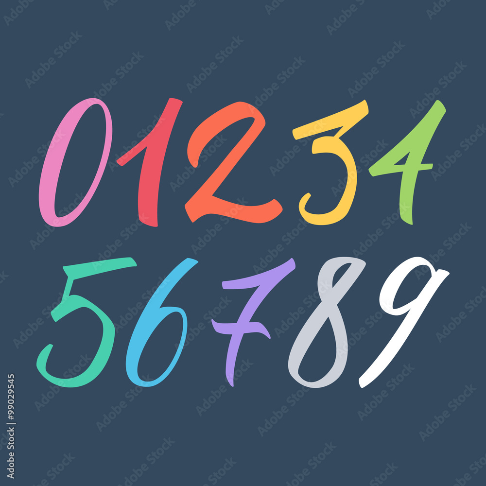 Poster hand drawn color numbers set. vector illustration.