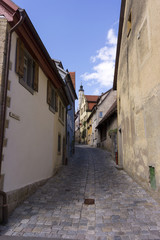 Fototapeta na wymiar Street view of Rothenburg ob der Tauber, a well-preserved medieval old town in Middle Franconia in Bavaria on popular Romantic Road through southern Germany.