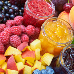 Mix of jams and fruits