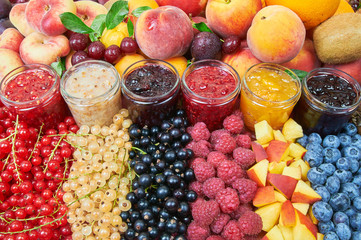 Mix of jams and fruits