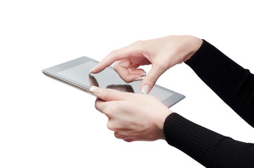 hands holding a tablet