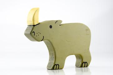 Wooden Rhinocerus Three Quarter on White