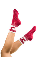 legs long female in striped socks isolated