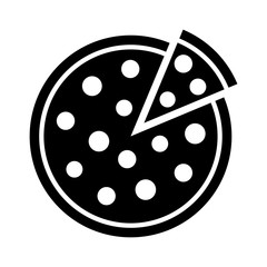 Whole pepperoni pizza pie with loose slice flat icon for food apps and websites