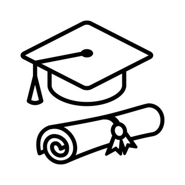Graduation Cap / Hat With Diploma Line Art Icon For Apps And Websites