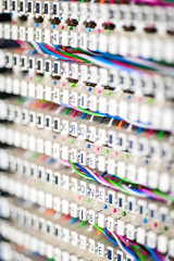 Telephone switchboard at a server room.