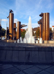 Zand Square fountain statue sculpture architecture in Bruges Bel