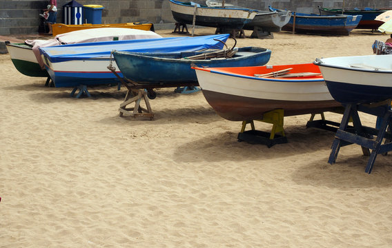 local fishing boats  beach Playa de las Canteras Grand Canary Is
