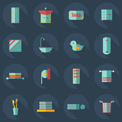 Flat concept, set modern design with shadow bathroom