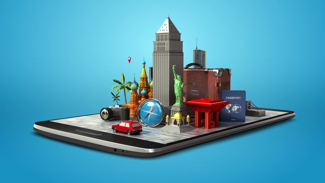 Touched city travel application, Prepare to travel for summer vacation, tour on smart ped, mobile, smart phone. 2(included alpha)