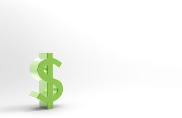 Dollar is US money. Made in 3D on a white background.