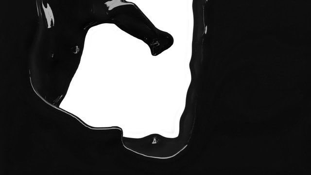 black paint fills up screen, slow motion, isolated on white with alpha cannel