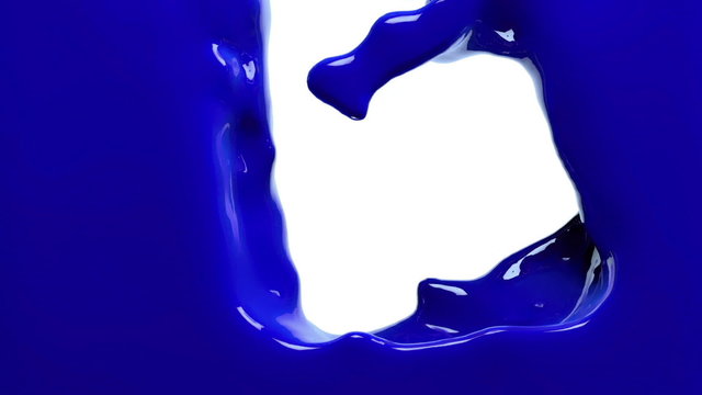 blue paint fills up screen, slow motion, isolated on white with alpha cannel