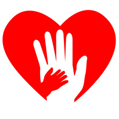 Adult's Hand and Baby's Hand at love shape
