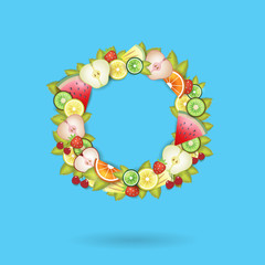Wreath round frame from sliced fruit. Vector illustration.