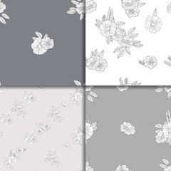 set of four black and white floral patterns