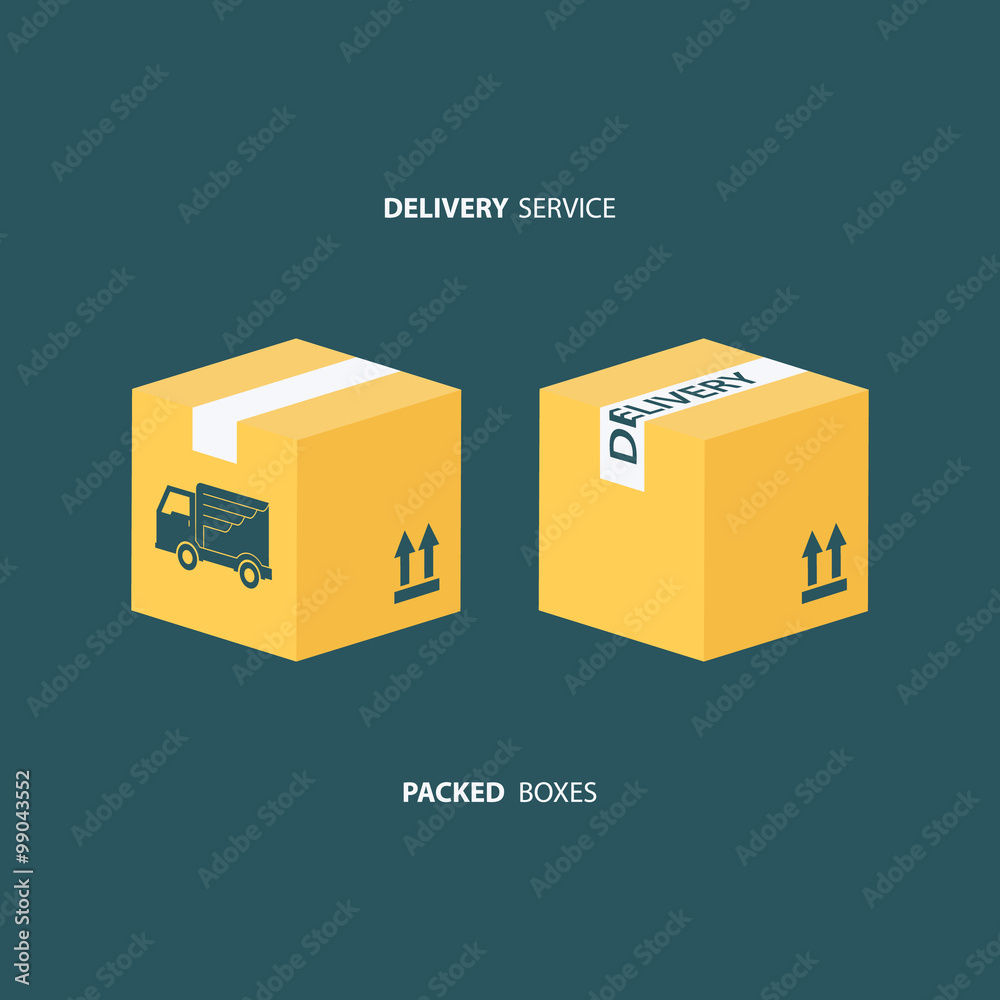 Poster delivery service. boxes icons set. packed boxes. carton package box icons. vector illustration.