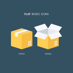 Obraz premium Boxes icons set. Packed box. Opened box. Carton package box icons. Vector illustration.