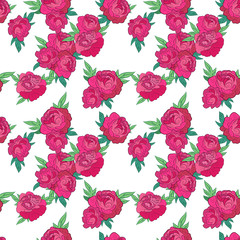 Seamless pattern with pink peonies