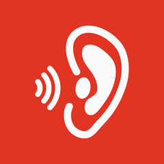 The ear icon. Sense organ and hear, understand symbol. Flat