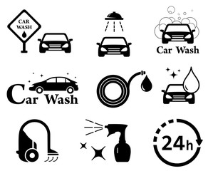 isolated car wash icons set