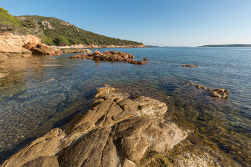 Rocks and coastline at Palombaggia beach in Corsica