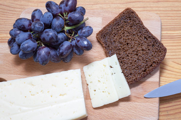 cheese, grapes and bread