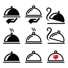 Meal, dinner, food platter icons set 