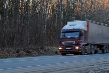 Moscow region, Russia, December, 28, 2015: The image of a truck on a highway in Moscow region