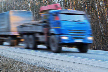 Moscow region, Russia, December, 28, 2015: The image of a truck on a highway in Moscow region