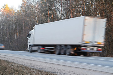 Moscow region, Russia, December, 28, 2015: The image of a truck on a highway in Moscow region