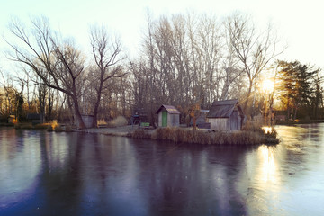 Obraz premium Winter landscape with a small lake, nature