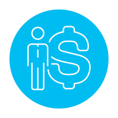 Businessman standing beside the dollar symbol line icon.