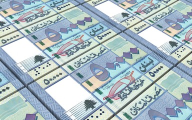 Lebanese pounds bills stacks background. Computer generated 3D photo rendering.