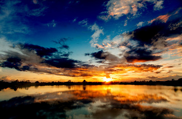 colorful dramatic sky with cloud at sunset