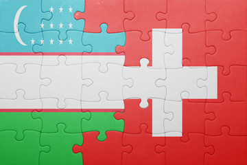 puzzle with the national flag of switzerland and uzbekistan