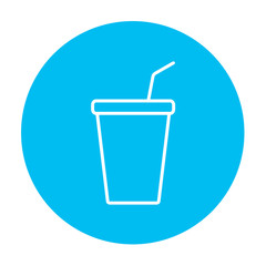 Disposable cup with drinking straw line icon.