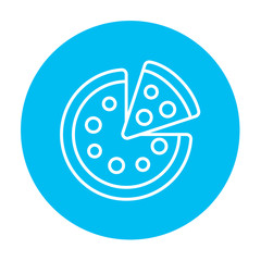 Whole pizza with slice line icon.