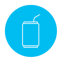Soda can with drinking straw line icon.