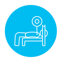 Man lying on bench and lifting barbell line icon.