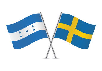 Honduras and Sweden flags. Vector illustration.