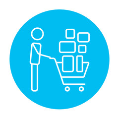 Man pushing shopping cart line icon.