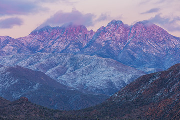 Fototapeta na wymiar Snow covered peaks outside Phoenix, Arizona