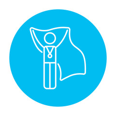 Medalist standing with flag line icon.