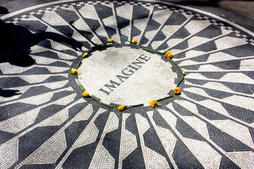 NEW YORK CITY - JANUARY 17, 2016: Closeup of Strawberry Fields Memorial in Central Park, Manhattan.
