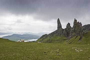 Old man of Storr and hebridean view