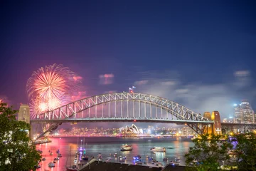 Fotobehang Vuurwerkshow op oudejaarsavond in Sydney © mezairi