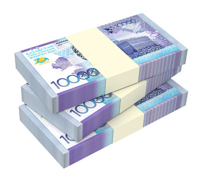 Kazakhstan tenge bills isolated on white background Computer generated 3D photo rendering.