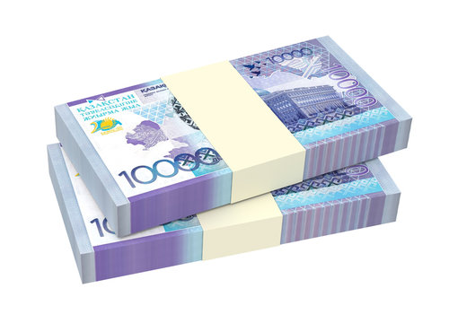 Kazakhstan tenge bills isolated on white background Computer generated 3D photo rendering.